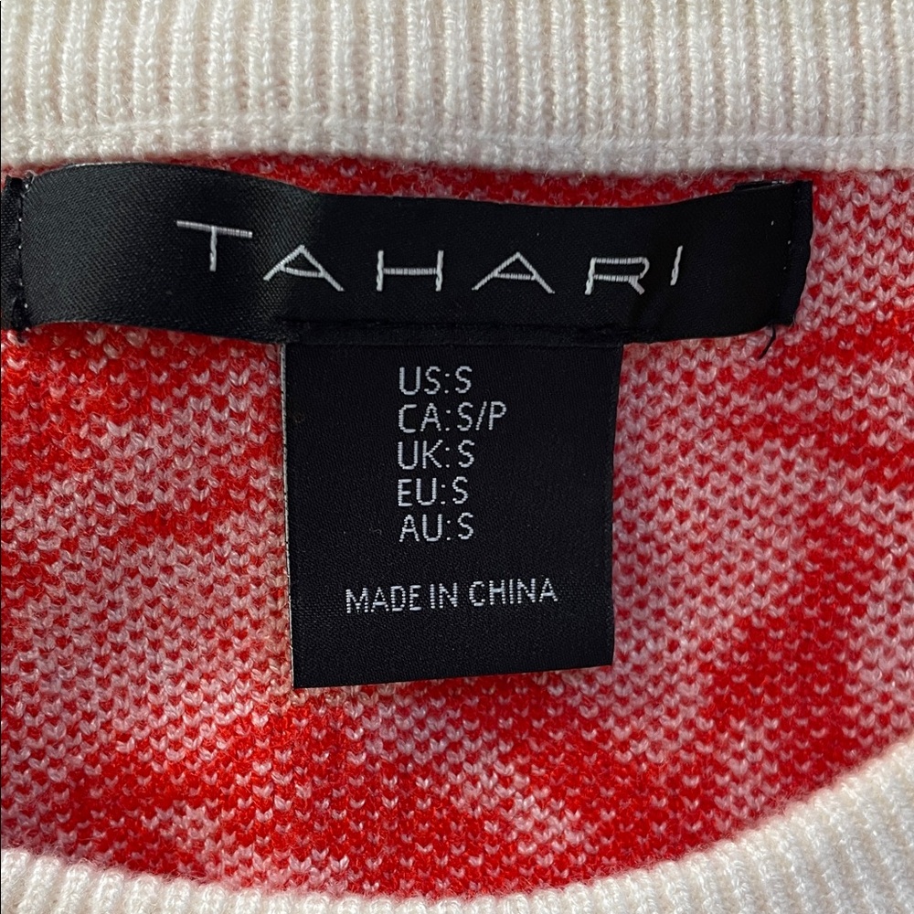 Tahari - Red and White Print Sweater size S - Picture 3 of 4